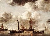 Yacht Canvas Paintings - Dutch Yacht Firing a Salvo